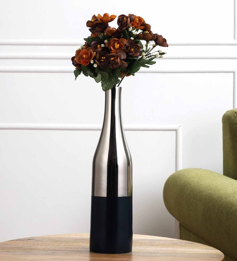 Buy Orange & Brown Plastic Artificial Peony Flower Bunch, Set of 2 by