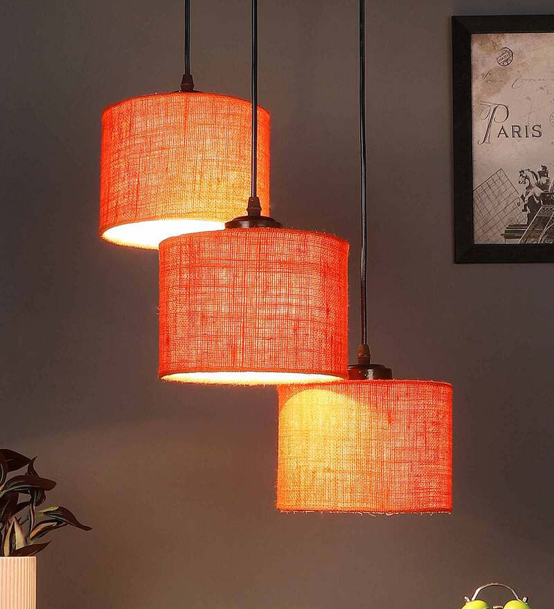 Buy Orange 3 Light Jute Cluster Hanging 