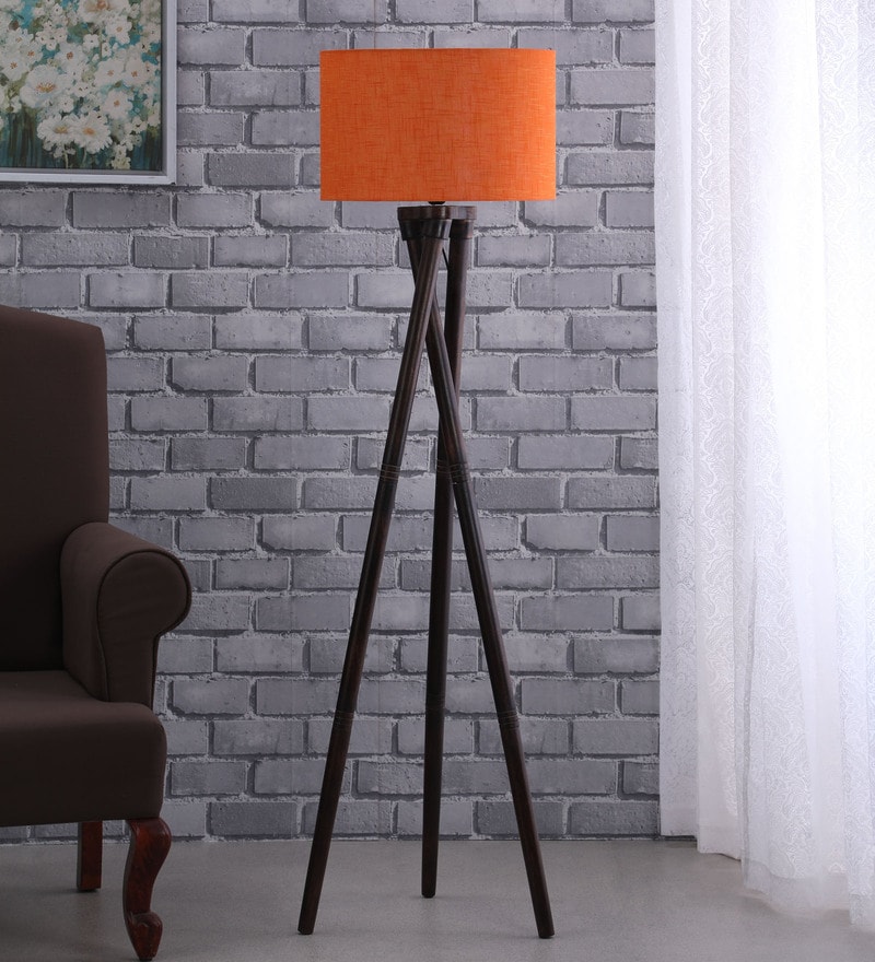 Buy Orange Fabric Shade Floor Lamp With Brown Base By Sanded Edge