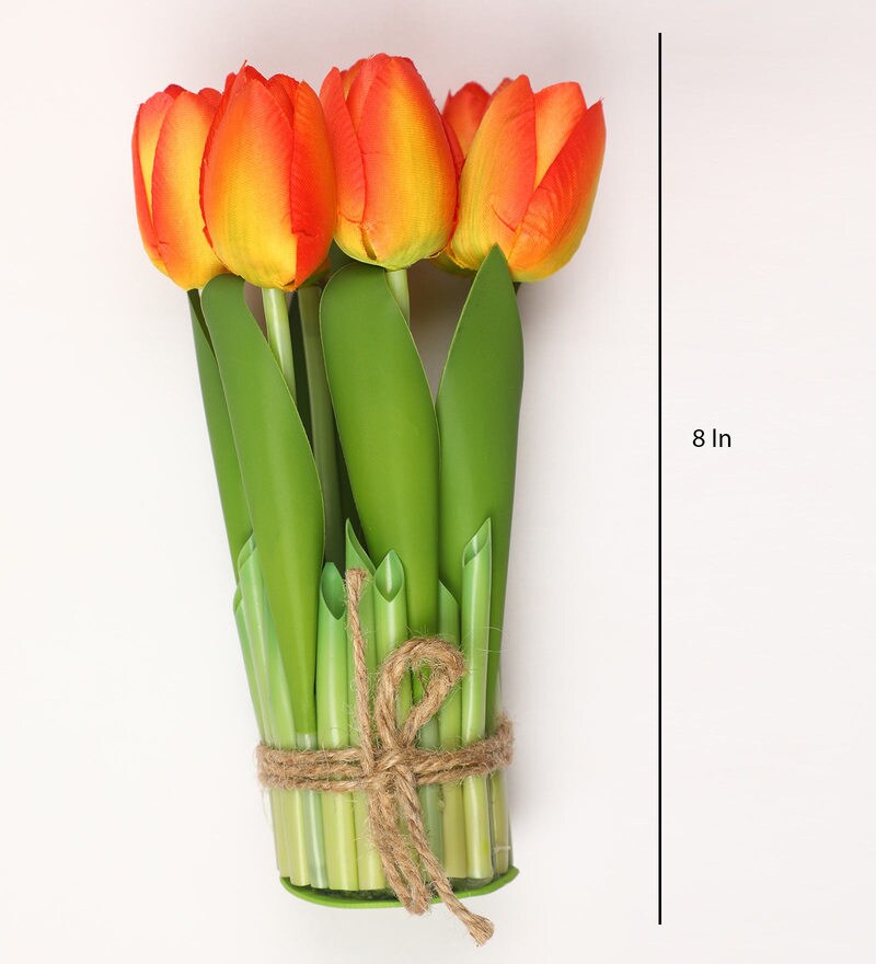 Buy Orange Fabric Stunning Artificial Tulip Flower Bunch with Base by