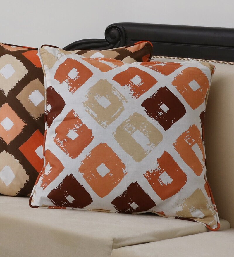 Buy Orange Floral 100 Cotton 1 Piece Cushion Cover by Bells & Whistles