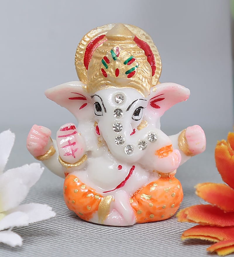 Buy Orange Handcrafted Ganesha Idol by Art of Jodhpur Online Ganesha
