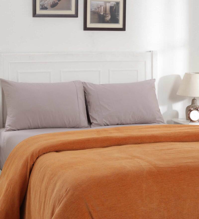 Buy Orange Patterned 110 TC Cotton Double Bed Cover by Maspar Online