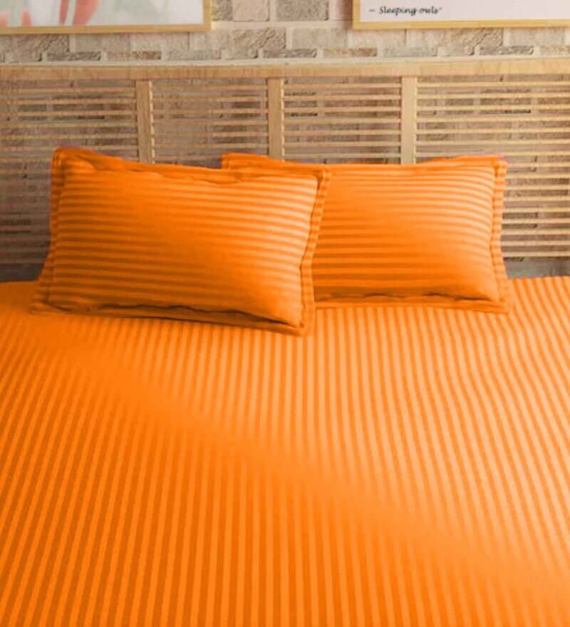 Buy Orange Striped 210 TC Cotton Pillow Covers (Pack of 2) by SLEEPING