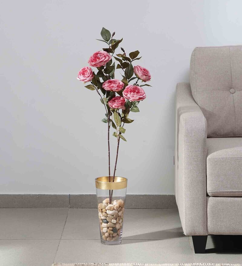 Buy Orange Polyster Peony Flower Stick Artificial Flowers Without Pot