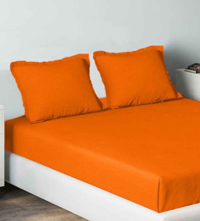 Buy Orange Solid 210 TC Cotton Pillow Covers (Pack of 2) by SLEEPING