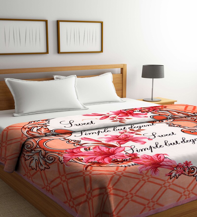 Floral Beadwork Real Orange Hooded Blanket