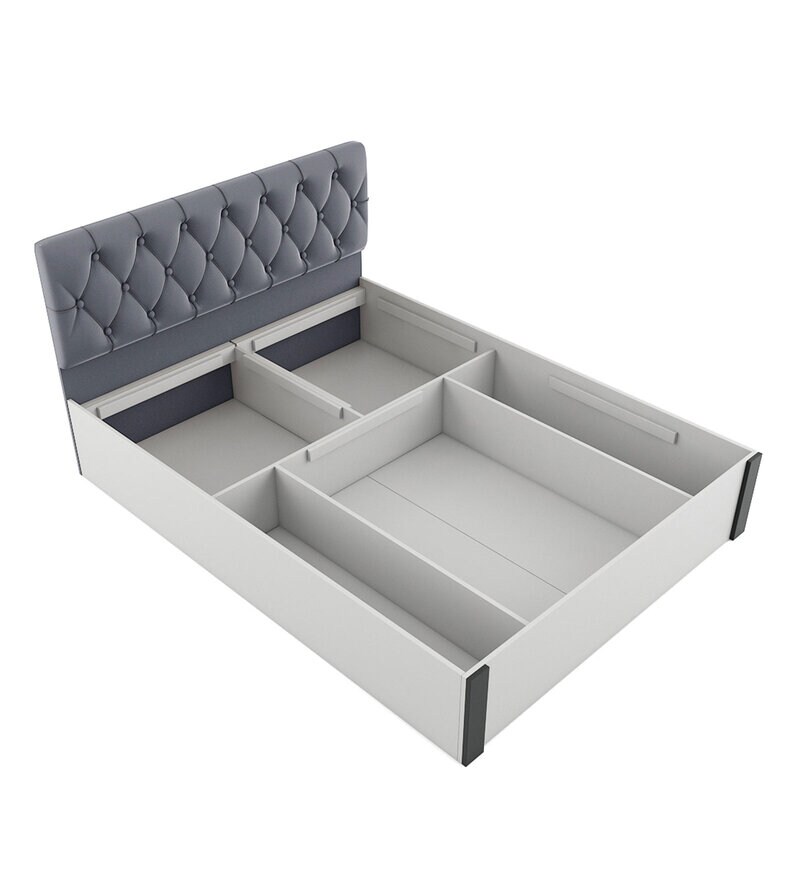 Buy Orbit King Size Bed in Frosty White Finish with Hydraulic Storage