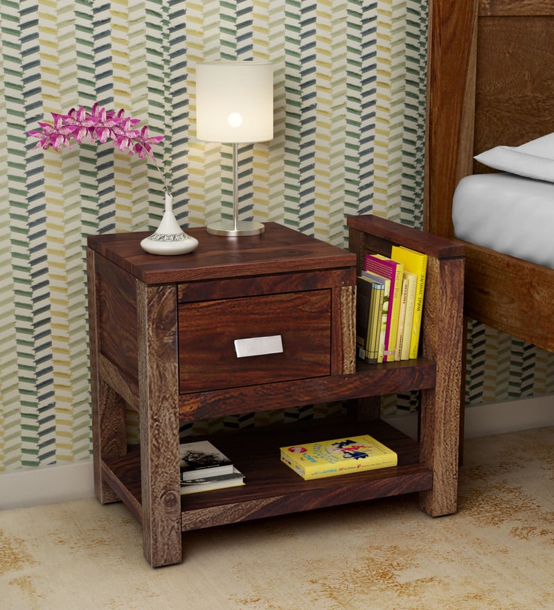 Buy Oriel Solid Wood Bed Side Table With Book Shelf In Provincial Teak Finish By Woodsworth Online Contemporary Bedside Tables Bedside Tables Furniture Pepperfry Product