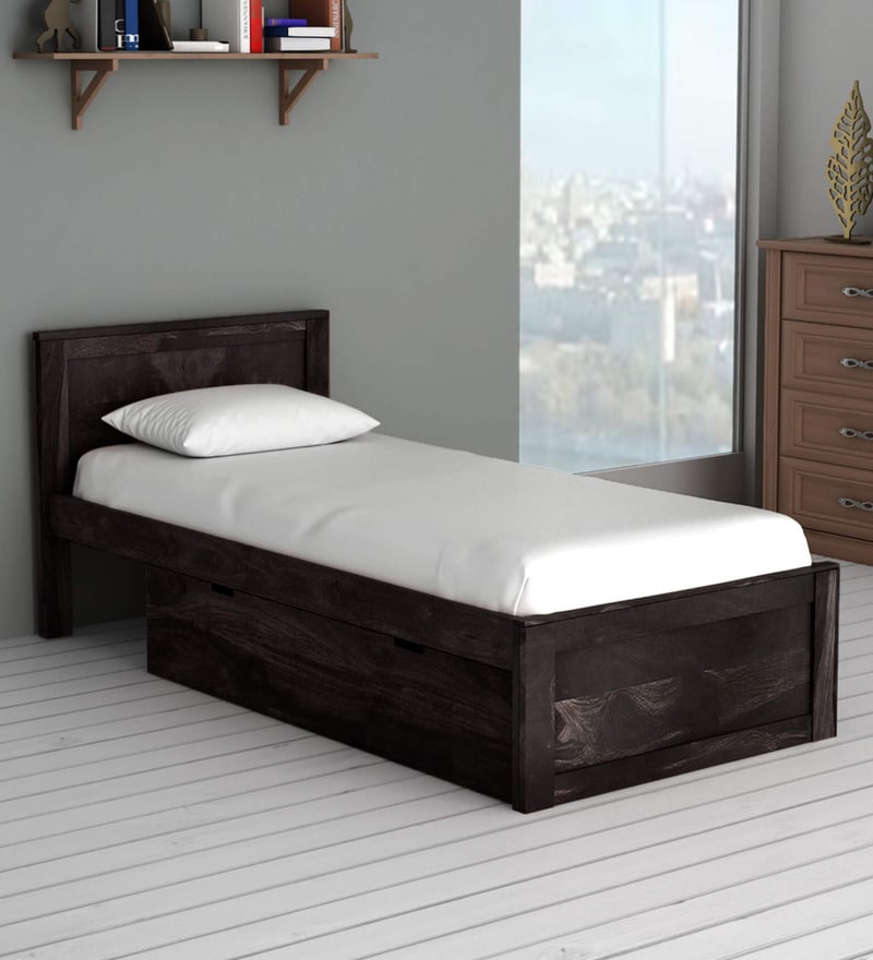 Buy Oriel Solid Wood Single Bed With Drawer Storage In Warm