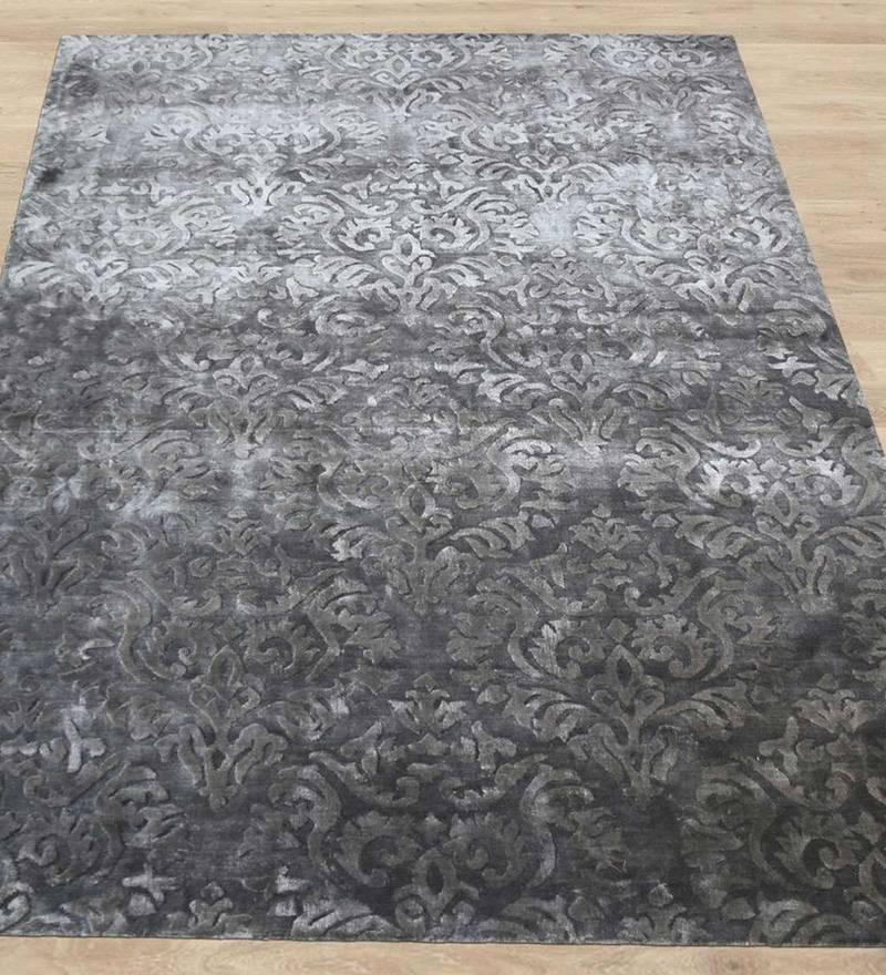 Buy Grey Viscose Damasc 5 x 8 Feet Hand Woven Carpet by The Rug