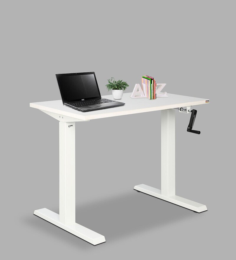 Buy Orion Height Adjustable Study Table In White Finish By Woodware