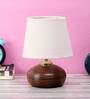 Orange & White Fabric Shade Table Lamp With Brown Base