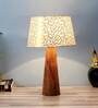 Orange & White Fabric Shade Table Lamp With Brown Base