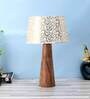 Orange & White Fabric Shade Table Lamp With Brown Base