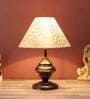 Orange & White Fabric Shade Table Lamp With Copper Base