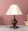 Orange & White Fabric Shade Table Lamp With Copper Base