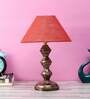 Orange & White Natural Fiber Shade Table Lamp With Copper Base