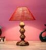 Orange & White Natural Fiber Shade Table Lamp With Copper Base