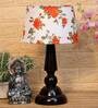 Imprisoned Orange & White Fabric Shade Night Lamp With Wood Base