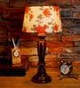Mendeleev Orange & White Fabric Shade Night Lamp With Wood Base