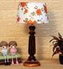 Mabel Orange & White Fabric Shade Night Lamp With Wood Base