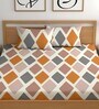 Orange 180 TC Geometric Cotton Fitted Double Bedsheet 2 Pillow covers