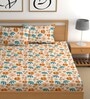 Orange 180 TC Floral Cotton Queen Double Bedsheet 2 Pillow covers