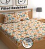 Orange 180 TC Floral Cotton Fitted Double Bedsheet 2 Pillow covers