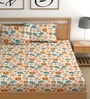 Orange 180 TC Floral Cotton Fitted Double Bedsheet 2 Pillow covers