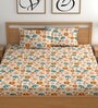 Orange 180 TC Floral Cotton Queen Double Bedsheet 2 Pillow covers