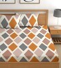 Orange 180 TC Geometric Cotton Fitted Double Bedsheet 2 Pillow covers