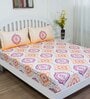 Orange Traditional 144 TC Cotton Queen Sized Bed Sheets with 2 Pillow Covers