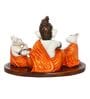 Orange And White Polyresin Lord Ganesha Doing Havan With 2 Mushaks Idol