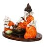 Orange And White Polyresin Lord Ganesha Doing Havan With 2 Mushaks Idol