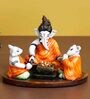 Orange And White Polyresin Lord Ganesha Doing Havan With 2 Mushaks Idol
