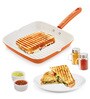 Orange Ceramic Aluminium Non Stick Non Induction Grill Pan