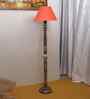 Orange Cotton Conical Wooden Floor Lamp