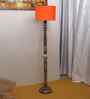 Orange Cotton Drum Wooden Floor Lamp