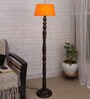 Orange Cotton Shade Floor Lamp With Wooden Base