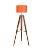 Orange Cotton Shade Tripod Floor Lamp With Teak wood Base