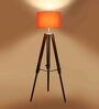 Orange Cotton Shade Tripod Floor Lamp With Teak wood Base