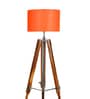 Orange Cotton Shade Tripod Floor Lamp With Teak wood Base