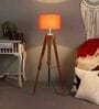 Orange Cotton Shade Tripod Floor Lamp With Teak wood Base