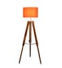 Orange Cotton Shade Tripod Floor Lamp With Teak wood Base