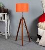 Orange Cotton Shade Tripod Floor Lamp With Mango wood Base