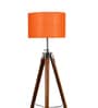 Orange Cotton Shade Tripod Floor Lamp With Mango wood Base