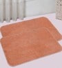 Orange Solid Cotton 24x16 Inches AntiSkid Bath Mat (Set of 2)