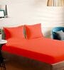 Orange Cotton Solid 210TC Plain Super King Bedsheet with 2 Pillow Covers