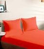 Orange Cotton Solid 210TC Plain Super King Bedsheet with 2 Pillow Covers